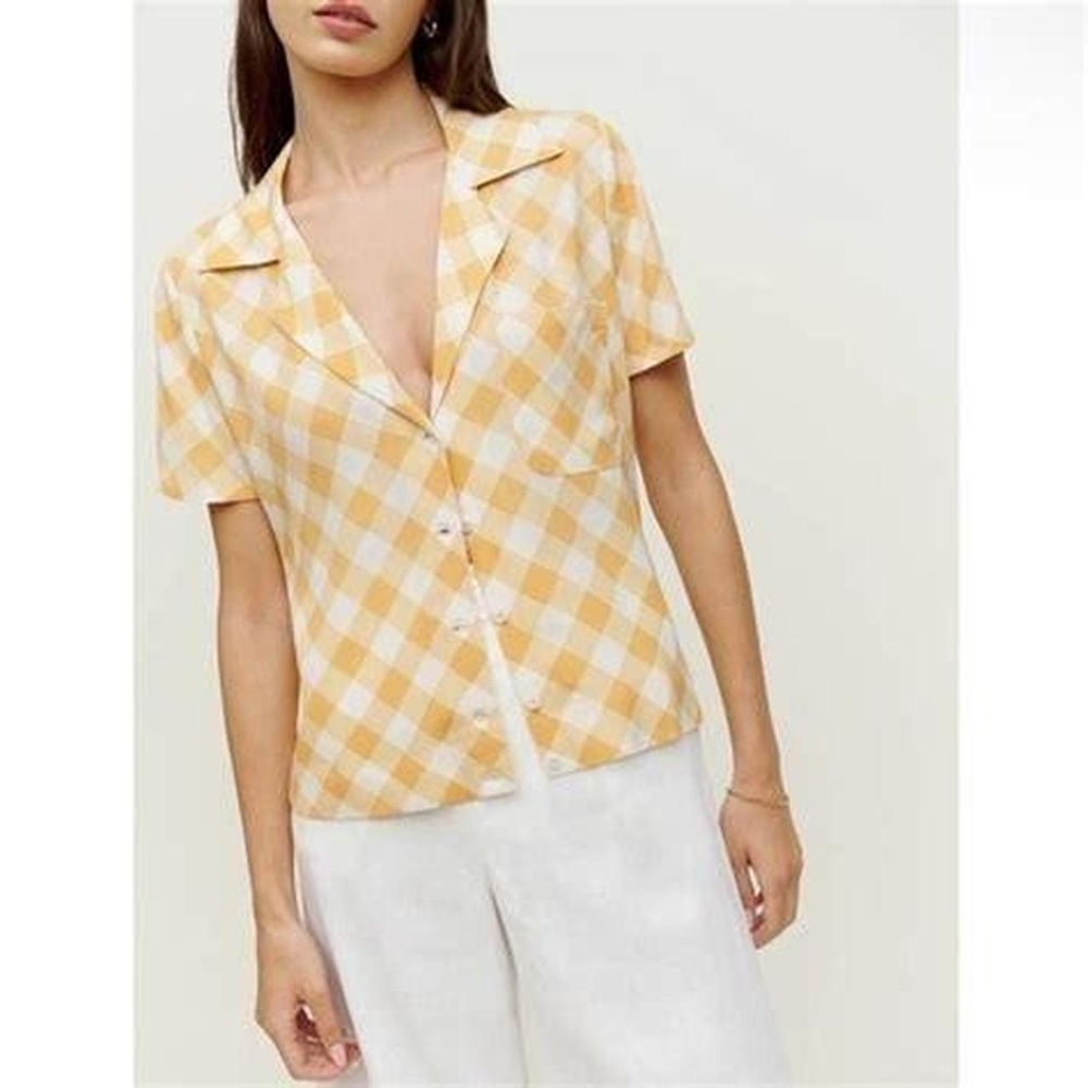 Reformation Cuba Top, Bodie Gingham Pattern Size xs